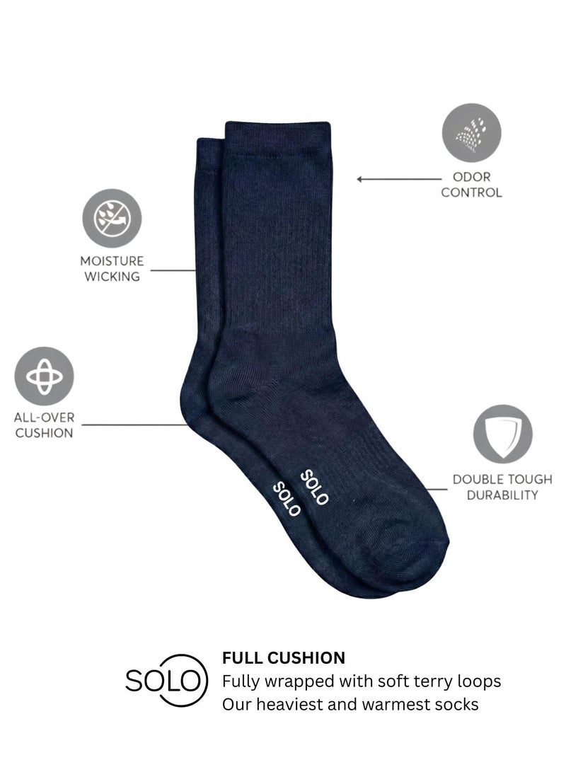 Solo Pack of 2 Cushioned Full Towel Cotton Socks - Navy - Image 1